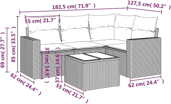 vidaXL Patio Sofa Set with Cushions 5 Piece, Outdoor Sectional Sofa, Conversation Set for Balcony Garden, Patio Furniture, Black Poly Rattan
