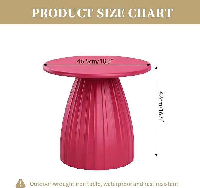 Round Metal Outdoor Patio Side Table, Steel Outdoor Accent Table, Small Patio End Table, for Garden, Pool, Yard, Balcony, Living Room, Deck, Weather Resistant, No Assembly, Pink