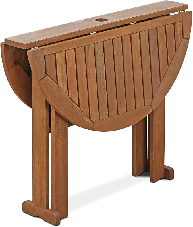 Furinno TIOMAN Patio Table, Gateleg Round Outdoor Side Table, Coffee Table, for Patio, Garden, Porch, Natural