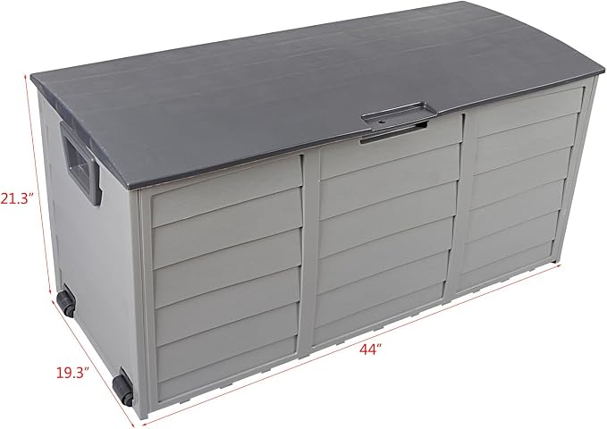 Yescom 75Gal 260L Deck Storage Box 44" x 21.3" x 19.3" for Tools Cushions Seat Lockable Grey