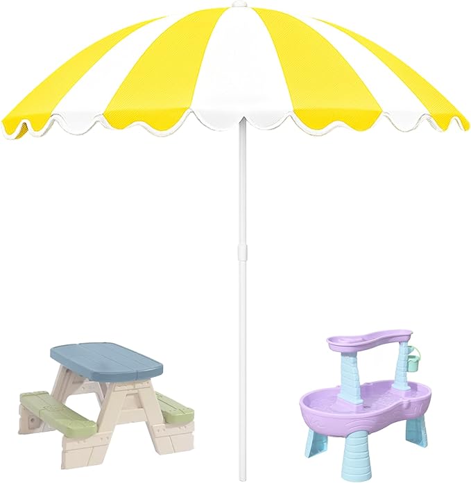 Water Table Umbrella, UV Protection Beach & Picnic Table Umbrella, Heavy Duty Portable Outdoor Shade for Sand Play, Camping, Garden & Backyard. Yellow ﻿
