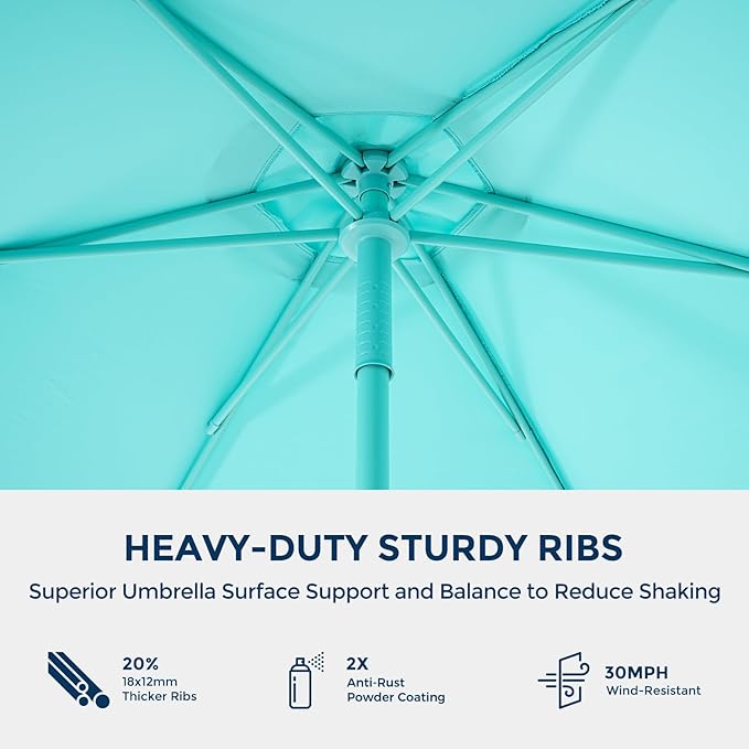 HOMSHADE 7.5ft Outdoor 1S Push-Up Patio Umbrella - Market Table Pool Deck Umbrella UPF50+ UV Protection with 6 Sturdy Ribs for Balcony, Garden, Lawn, Backyard (Light Blue)