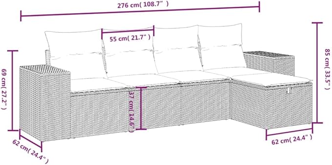 vidaXL Patio Sofa Set with Cushions 5 Piece, Outdoor Conversation Set, Sectional Sofa for Balcony Garden, Modern Style, Gray Poly Rattan