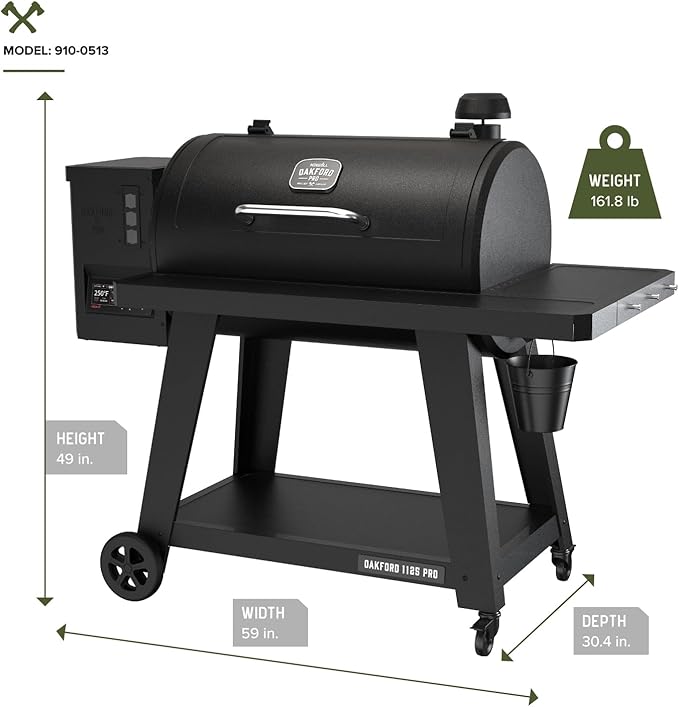 Oakford 1125 Pro Pellet Gril with 1069 SQ In Cooking Area, Cast Iron Grates, I-Site View Indicator, Heavy Duty Pellet Smoker Grill with Bluetooth Connectivity - 910-0513