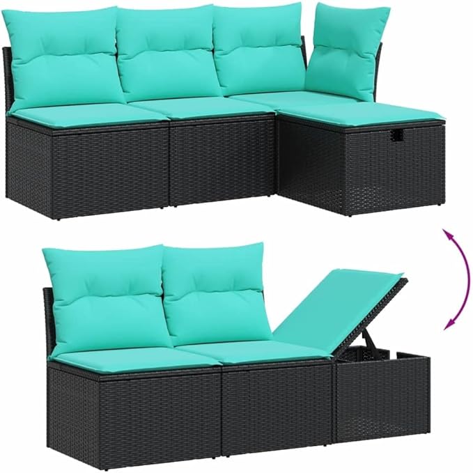 vidaXL Patio Sofa Set with Cushions 11 Piece, Outdoor Sectional Sofa Couch, Patio Conversation Set for Garden Backyard, Black Poly Rattan