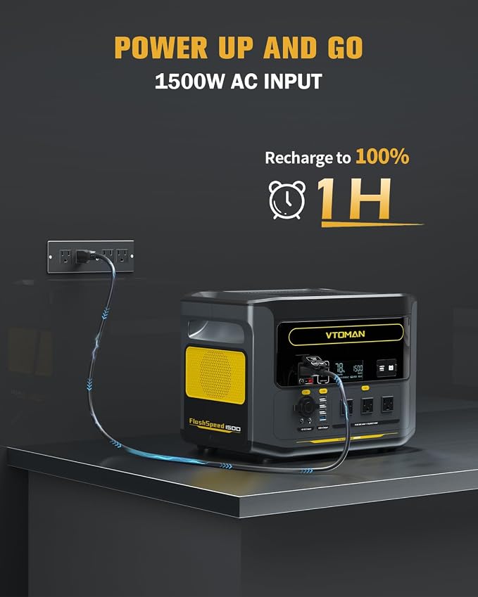 VTOMAN FlashSpeed 1500 Portable Power Station with 200W Pro Solar Panel - 1548Wh/1500W(3000W Peak) Solar Generator with LiFePO4 Battery, 100W USB-C, 60 Min Fast Charging 0-80% for Camping, Emergency