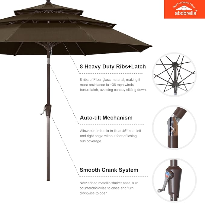 ABCCANOPY 5-Year 10-Year No Fading 9FT 3 Tiers Patio Umbrella, Outdoor Table Umbrella with 8 Sturdy Ribs for Deck, Backyard, Garden, Yard