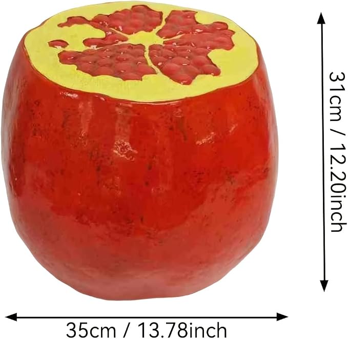 12.20" Pomegranate Outdoor Garden Stool, Funky Fruit Side Table Indoor, Vibrant Table Home Decor Plant Stand Garden Indoor Outdoor Decorations