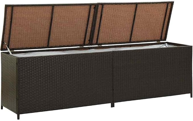 Storage Chest Brown Poly Rattan and Powder-Coated Steel,Modern Style Garden Storage Box with Spacious Capacity for Outdoor Use Storage Boxes