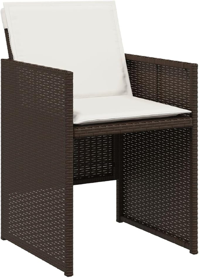 5 Piece Patio Dining Set with Cushions Brown Poly Rattan Outdoor Table and 4 Folding Chairs with Removable Washable Seat Cushions Tempered Glass Top UV Proof Garden Furniture for Backyard Deck Lawn