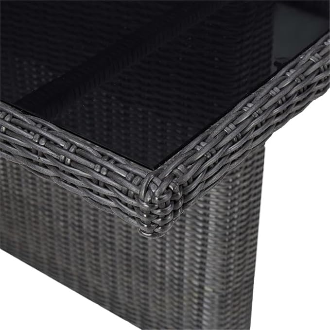 BOWERY HILL Outdoor Patio Dining Set, Black PE Rattan, 7-Piece, Includes Rectangular Table, 6 Chairs with Removable Cushion Covers, Powder-Coated Steel Frame, Seats 6, Modern Style for Garden or