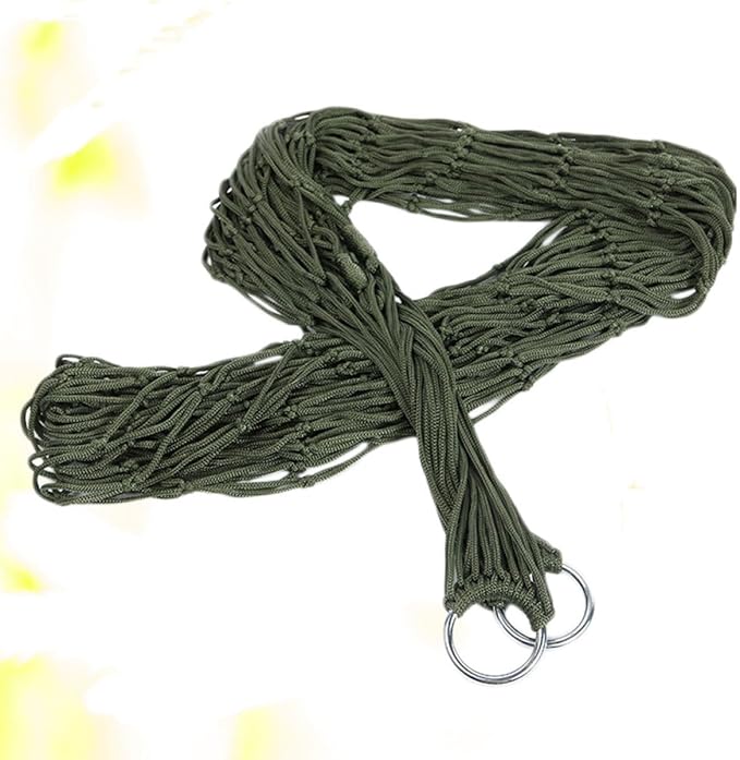 HOMSFOU Thickened Army Green Outdoor Camping Hammock with Mesh Nylon Rope and Tie Straps, Single Portable Hanging Swing Chair for Backpacking and Backyard Use