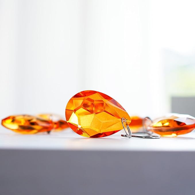 10pcs Amber Bauhinia Crystal Prisms Suncatcher Chandelier Decor | K9 Crystal Glass Bauhinia Prisms 38mm Amber Window Wedding Party Chandelier Decor Rainbow Maker Gift for Women Mom