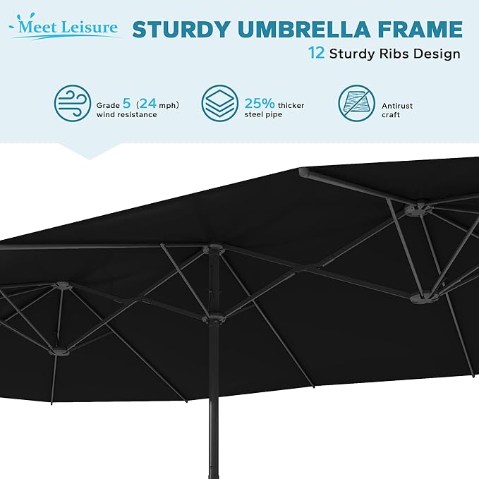 15ft Large Double-sided Pool Umbrella with Base Included, Outdoor Patio Umbrella with Crank Handle, Market Umbrella for Garden, Backyard (Black)