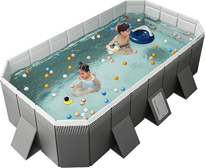Foldable Pool Non-Inflatable Swimming Pool for Family Adults Hard Plastic Shell Collapsible Rectangle Swimming Pool for Outside Backyard Portable Pet Dog Pool (3m)