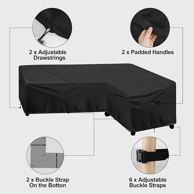 OutdoorLines Waterproof Outdoor Patio Sectional Cover - UV Resistant & Windproof L-Shaped Patio Furniture Covers for Deck, Lawn and Backyard, 420D Heavy Duty Couch Cover, Right Facing, 104"x83", Black