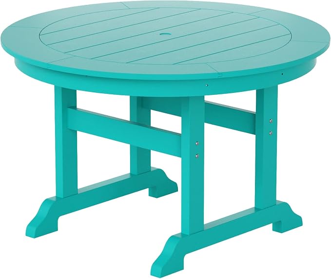 WestinTrends Ashore 5 Pieces Adirondack Outdoor Dining Set, All Weather Poly Lumber Slatted Modern Farmhouse Patio Furniture Set, 47" Trestle Round Table and 4 Adirondack Dining Chair, Turquoise