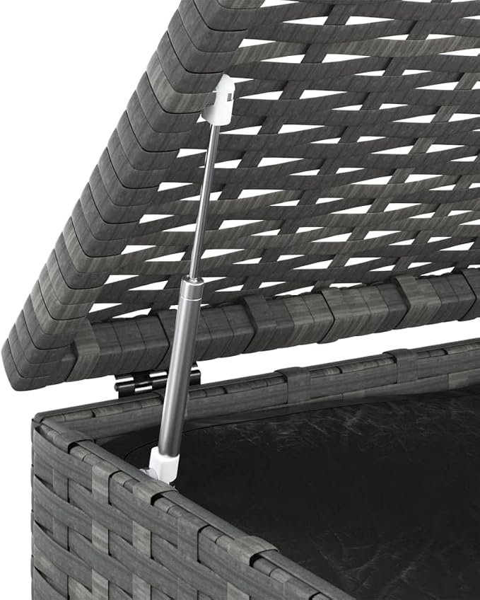 Grey Outdoor Cushion Storage Box with Gas Lift, Synthetic Rattan Deck Box 39.4x19.3x40.7 in for Patio Furniture, Garden Storage, Pool Toys Organization