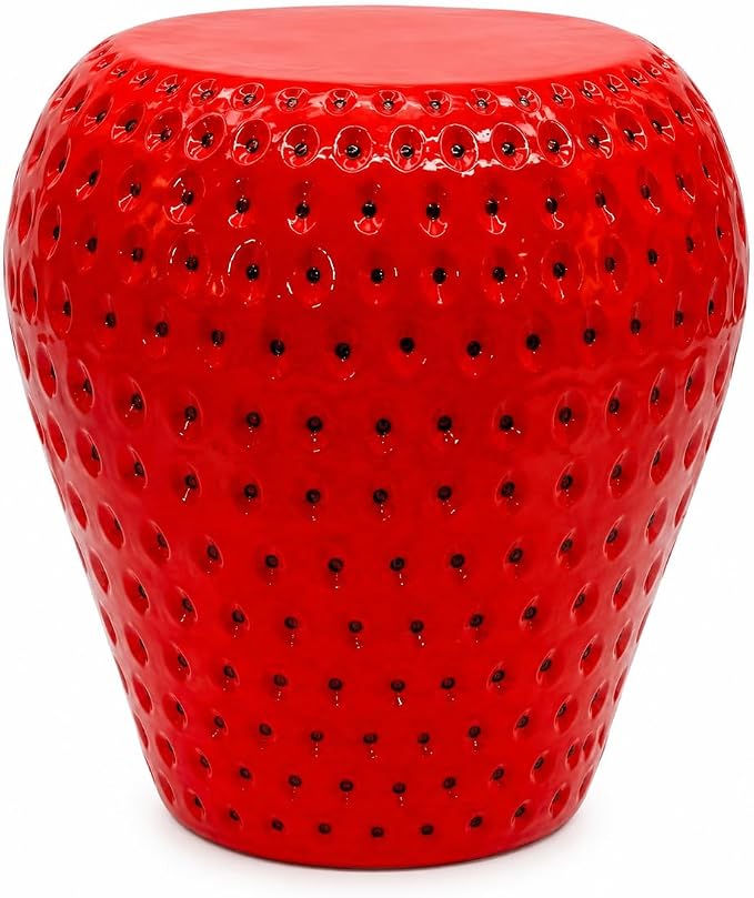 13.4" Strawberry Outdoor Garden Stool, Funky Fruit Side Table Indoor, Vibrant Table Home Decor Plant Stand Garden Indoor Outdoor Decorations