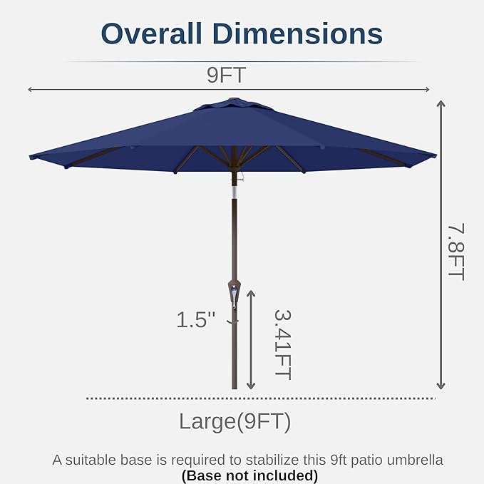 9ft Patio Umbrella with Push Button Tilt and Crank,Outdoor Market Table Umbrella UV Protection 8 Sturdy Ribs for Backyard,Garden,Pool,Deck(Navy)