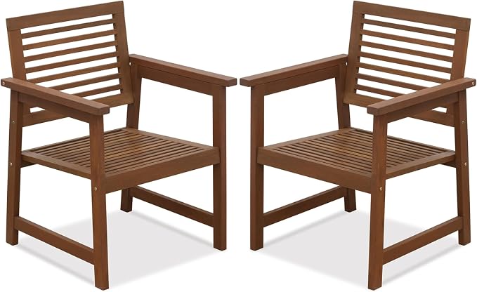 Furinno TIOMAN Patio Chair, Set of Two, Outdoor Lawn Chair, Armchair Without Cushion, for Patio, Garden, Porch, Light Wood