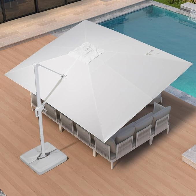 PURPLE LEAF 10' × 13' Patio Umbrella With Base White Cantilever Umbrella Square Outdoor Offset Umbrella Windproof with 360° Rotation for Garden Deck Pool, White