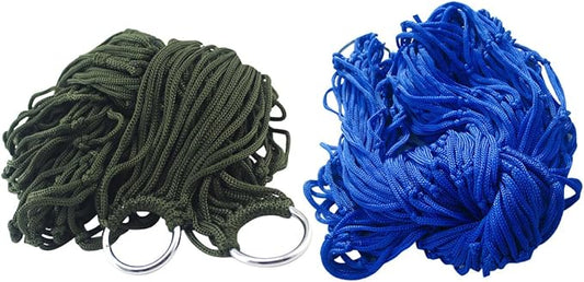 2pcs Nylon Rope Mesh Hammocks Outdoor Hanging Beds Camping Sleeping Swings Portable Lightweight for Backyard Patio Garden Use Random Color
