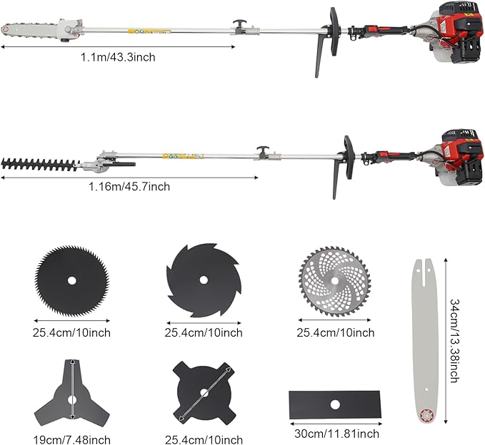 Weed Eater Gas Powered, 10 in 52CC 2-Stroke Gas Powered Weed Eater Brush Cutter Grass Wacker for Lawn Garden Tree Branches Trimming, 1700W 6500-8500Rpm