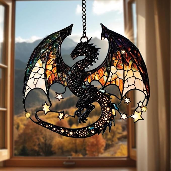 Celestial Dragon Acrylic Suncatcher, Boho Suncatchers for Window Hanging Ornament, Stained Glass Effect Art Garden Decor for Fantasy Lover, Gifts for Mother's Day, Mom, Grandma, Wife, Women, Nana