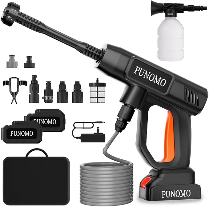 Cordless Portable Washer, Brushless Battery Operated, Lightweight Washer Gun with 6-in-1 Nozzle & 17FT Hose, Foam Pot, Storage Bag; Handheld Power Cleaner for Car, Driveway, Garden, Patio & Fence