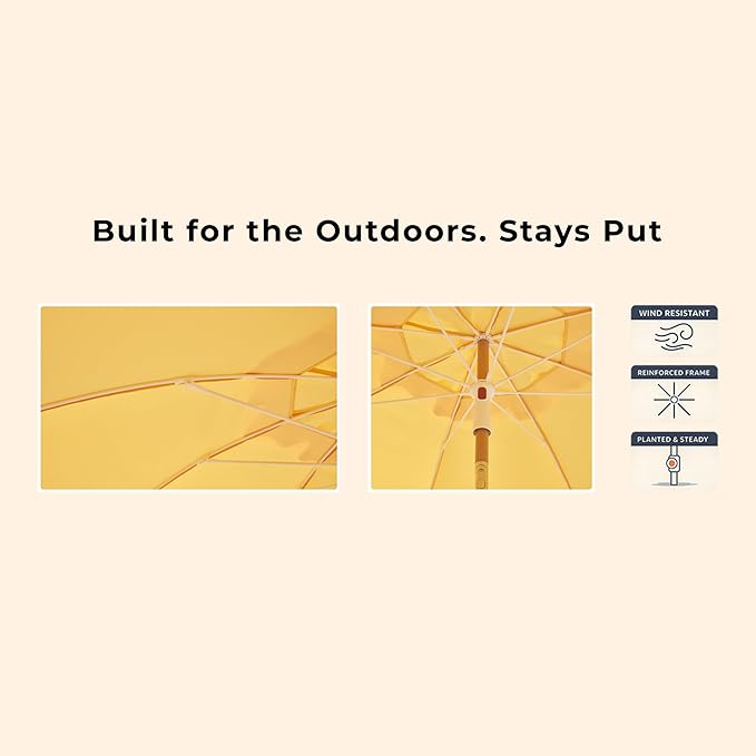 6FT Patio Beach Umbrella for Outdoor, UPF 50+ Sun Shade for Patio, Backyard, Garden, Pool and Beach, Tilt Adjustable, Portable, Harbour Mimosa