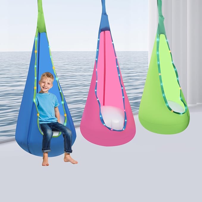 3PCS Light Up Kids Pod Swing Seat Upgraded Kids Hanging Hammock Swing with Light