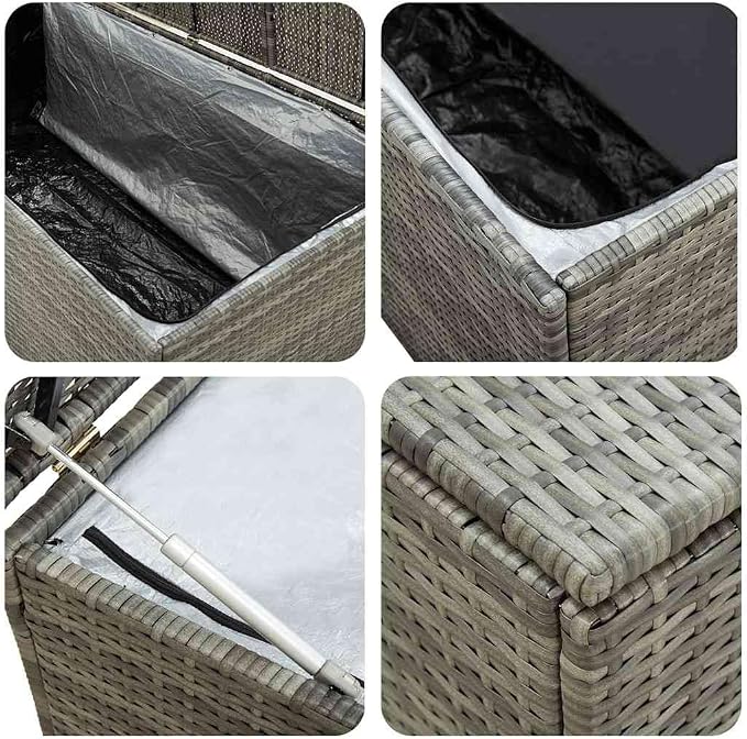 Large Outdoor Storage Chest, Weather-Resistant PE Rattan Garden Deck Box for Patio Cushions, Tools, and Pool Accessories, 70.9 Inch Rectangular Bin, Grey