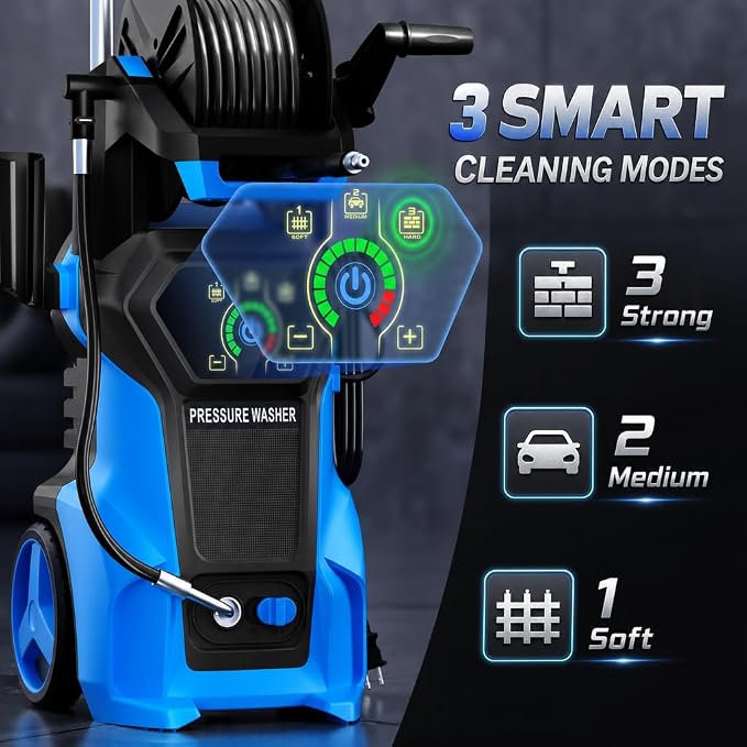 𝟓𝟎𝟎𝟎𝐏𝐒𝐈 𝐏𝐫𝐞𝐬𝐬𝐮𝐫𝐞 𝐖𝐚𝐬𝐡𝐞𝐫 Cleaner, Portable Car Washer with 4 Quick Connect Nozzles, Foam Cannon (Blue)