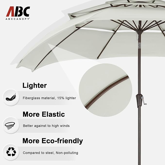 ABCCANOPY 10Ft 3 Tiers Market Umbrella, Outdoor Table Umbrella for Patio, Deck, Backyard (Light Beige)
