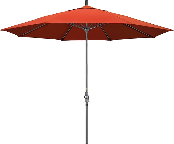 California Umbrella 11Ft Fiberglass Rib Patio Umbrella, Hand-Crank, Tilt-Collar, Gray Frame, Solution Dyed Sunset Fabric