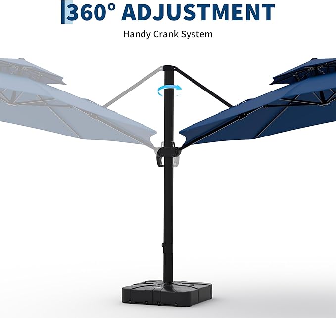 10x10 ft Round Outdoor Umbrella, Cantilever Patio Umbrella with 360° Rotation & Adjustable Height, Heavy Duty Aluminum Umbrella Outdoor Patio for Garden Poolside,Navy Blue (Base Not Included)