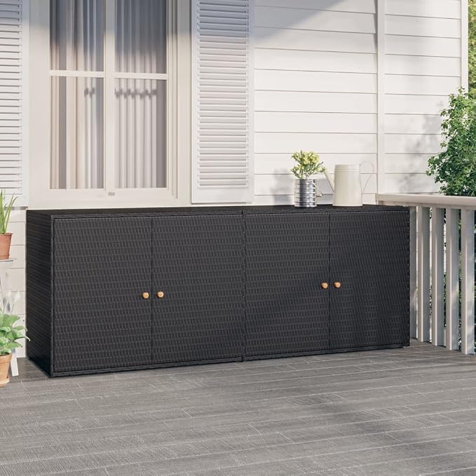 Garden Storage Cabinet Outside Deck Storage Box Outdoor Patio Storage Backyard Storage Box Furniture Storage Box Black 78"x21.9"x31.5" Poly Rattan