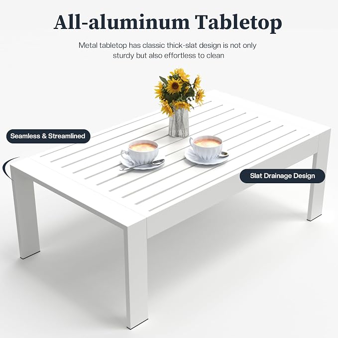 5 Piece Modern Aluminum Patio Furniture Set, Outdoor Patio Sectional Conversation Metal Seating Sets with Olefin Cushion and Coffee Table