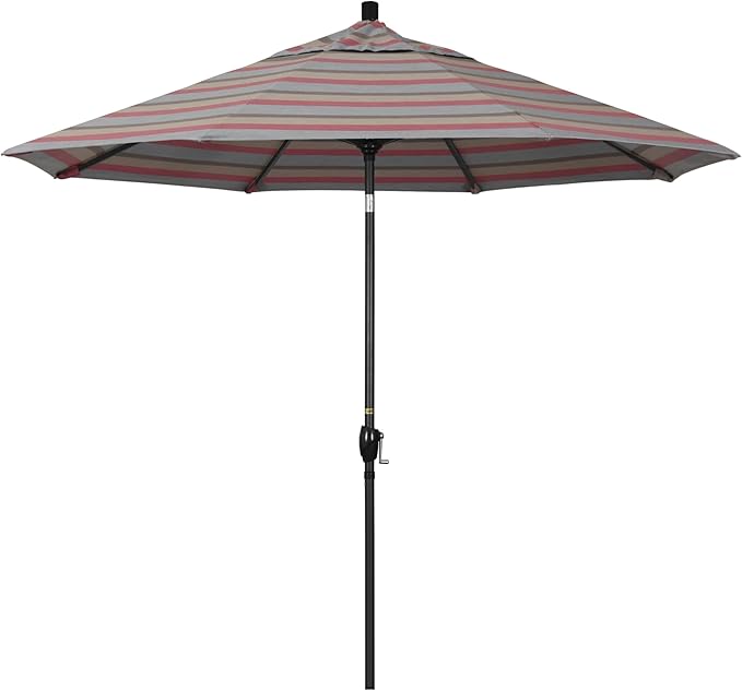California Umbrella 9' Rd Pacific Trail Series Aluminum Patio Umbrella, Crank Lift, Push Button Tilt, Black Finish, Sunbrella Gateway Blush Fabric