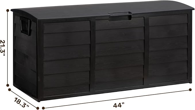ALIMORDEN Lightweight Resin Deck Box for Patio Furniture, Pool Accessories, and Storage for Outdoor Toys, Home Organization,Black
