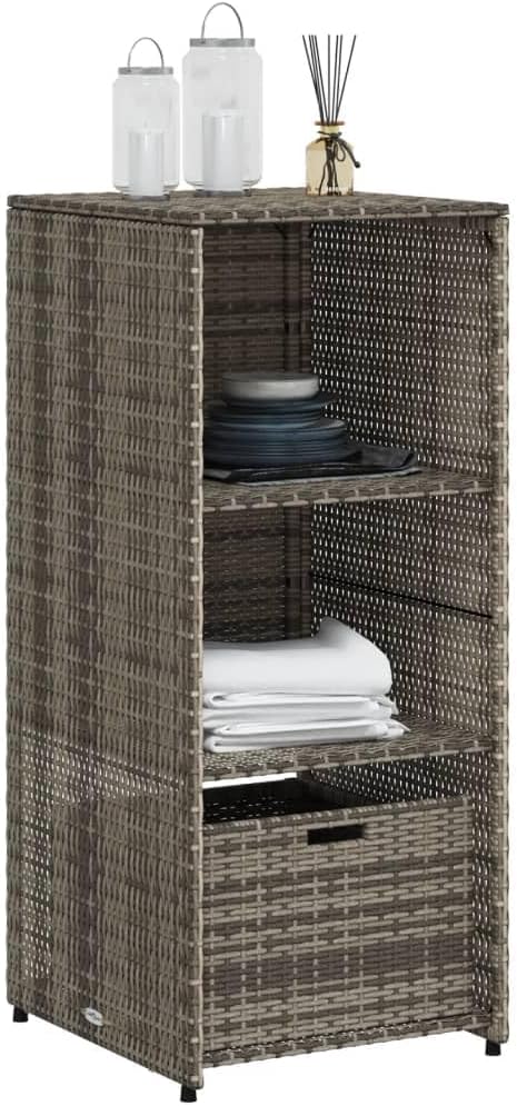 Outdoor Storage Cabinet, Poly Rattan Garden Organizer with Drawer and 2 Shelves, Weather-Resistant Patio Storage Bin for Backyard, Poolside, Gray 19.7 x 21.7 x 45.3 Inch