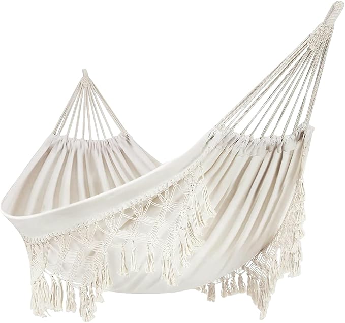 Boho Macrame Hammock with Tassels Patio, 400 lbs Portable Hammock with Travel Bag for Porch Patio Bedroom Balcony Outdoor Indoor (79 * 59'')