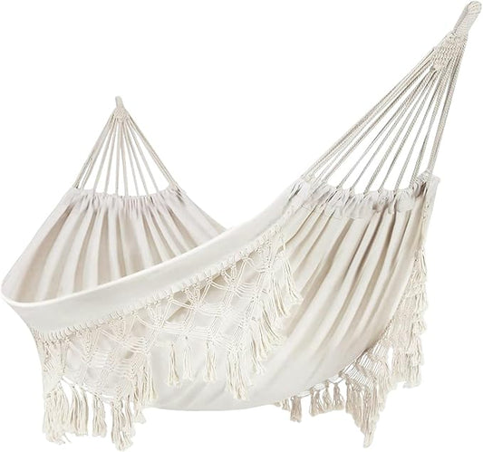 Boho Macrame Hammock with Tassels Patio, 400 lbs Portable Hammock with Travel Bag for Porch Patio Bedroom Balcony Outdoor Indoor (79 * 59'')