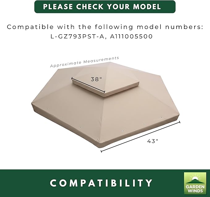 Garden Winds Durable Replacement Canopy Top Cover Compatible with The L-GZ793PST-A Southbay Hexagon Gazebo - Classic Sand, 350