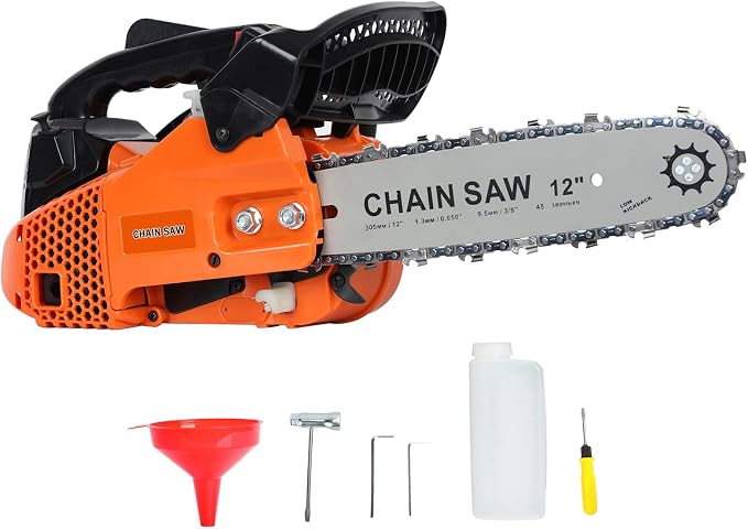 25.4cc Gas Powered Chainsaw 12 Inch Top Handle Gas Chainsaw, 2-Stroke Portable Chain Saws for Trees, Automatic Oiler, For Wood Cutting, Tree Trimming