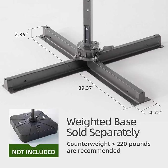 9x12 FT Patio Umbrella with LED Lights Cantilever Outdoor Large Heavy Duty Rectangle Aluminum Offset Umbrellas Double Top 360 Rotation 7 Tilt Adjustment for Pool Deck Garden, Black