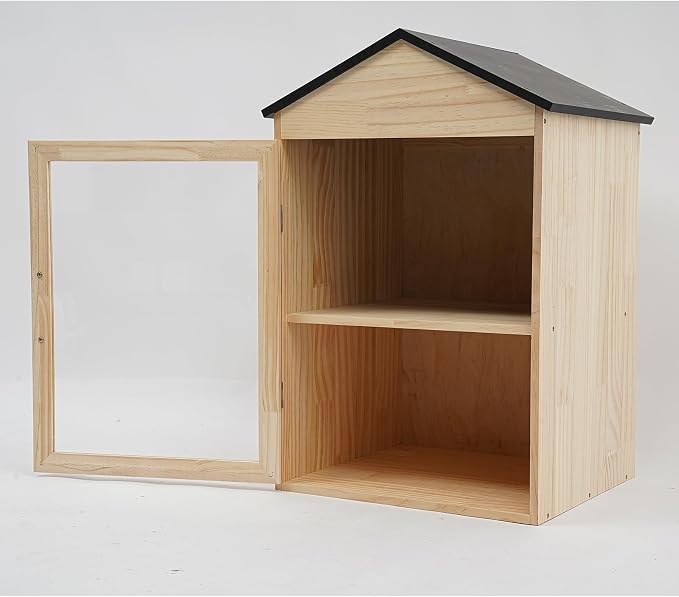 Outdoor Library Book Box, 2-Tier Literature Exchange Kit, 25.4" Tall Outdoor Wood Cabinet for Sharing Books Community Literature, Flyers, Newspapers, Food Art