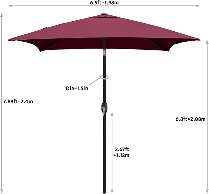 ABBLE Outdoor Patio Umbrella 6.5 Ft Square with Tilt and Crank, Weather Resistant, UV Protective Umbrella, Durable, 4 Sturdy Steel Ribs, Market Outdoor Table Umbrella, Burgundy