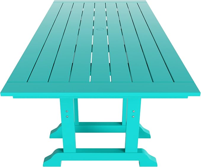 WO Home Furniture Adirondack Patio Dining Chair Table Bench Set of 6 PCS Rectangle Dinner Table Dining Armless Chairs (Turquoise)